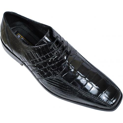 Stacy Adams "Pietro" Black Alligator / Lizard Print Shoes 24675